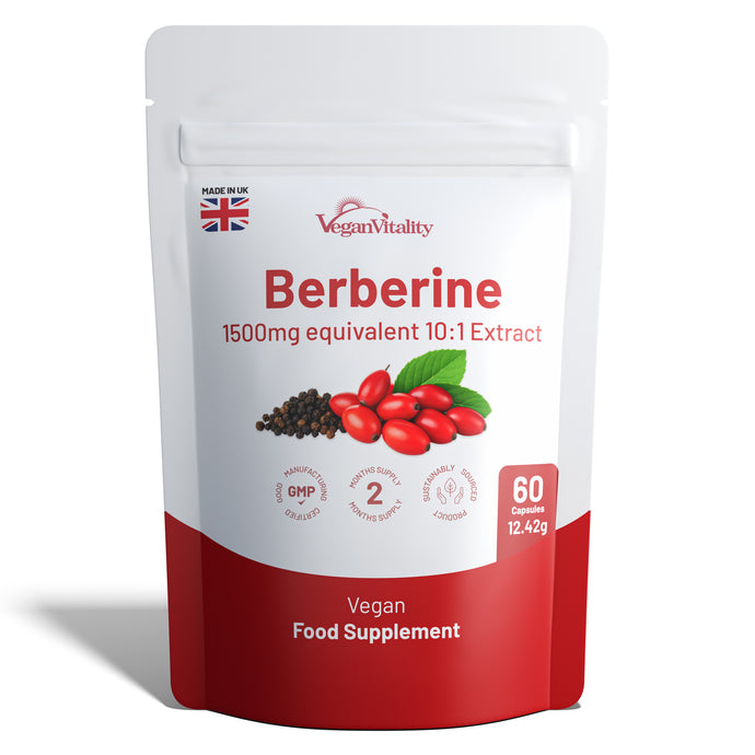 Berberine High Strength 1500mg - Berberine Supplement with Black Pepper, 60 Capsules 2 Months Supply - Weight Management, Made in The UK (Bottle)