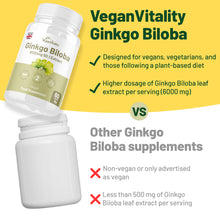 Load image into Gallery viewer, Vegan Vitality&#39;s Ginkgo Biloba - For focus &amp; memory with antioxidants and anti-inflammatory properties - 2 Months Supply