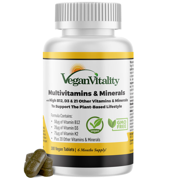 Vegan Multivitamins & Minerals with High B12, D3 & K2