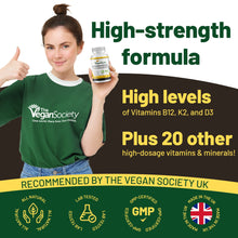 Load image into Gallery viewer, Vegan Multivitamins &amp; Minerals with High B12, D3 &amp; K2