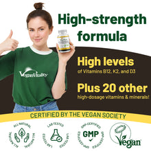 Load image into Gallery viewer, Vegan Multivitamins &amp; Minerals with High B12, D3 &amp; K2