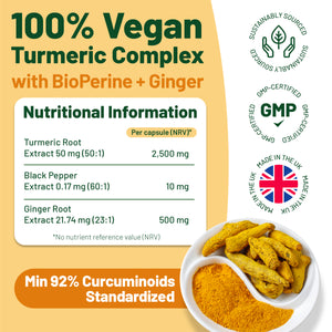 Turmeric Complex - 60 Capsules with Ginger and Black Pepper 2 Months Supply