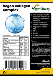 Vegan Collagen Complex Nutritio Facts Label