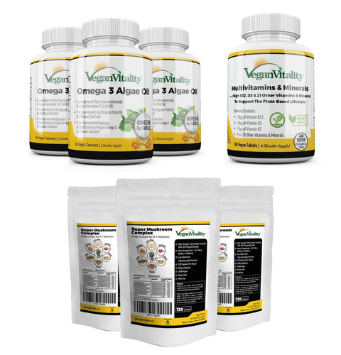 Vegan Essentials Plus Mushroom Complex 6 Month Saver Bundle