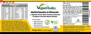 Vegan Multivitamins & Minerals with High B12, D3 & K2